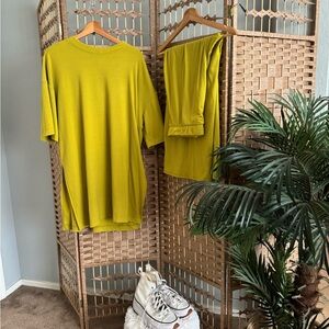 Chartreuse LALA Oversized T-Shirt and Pants Set